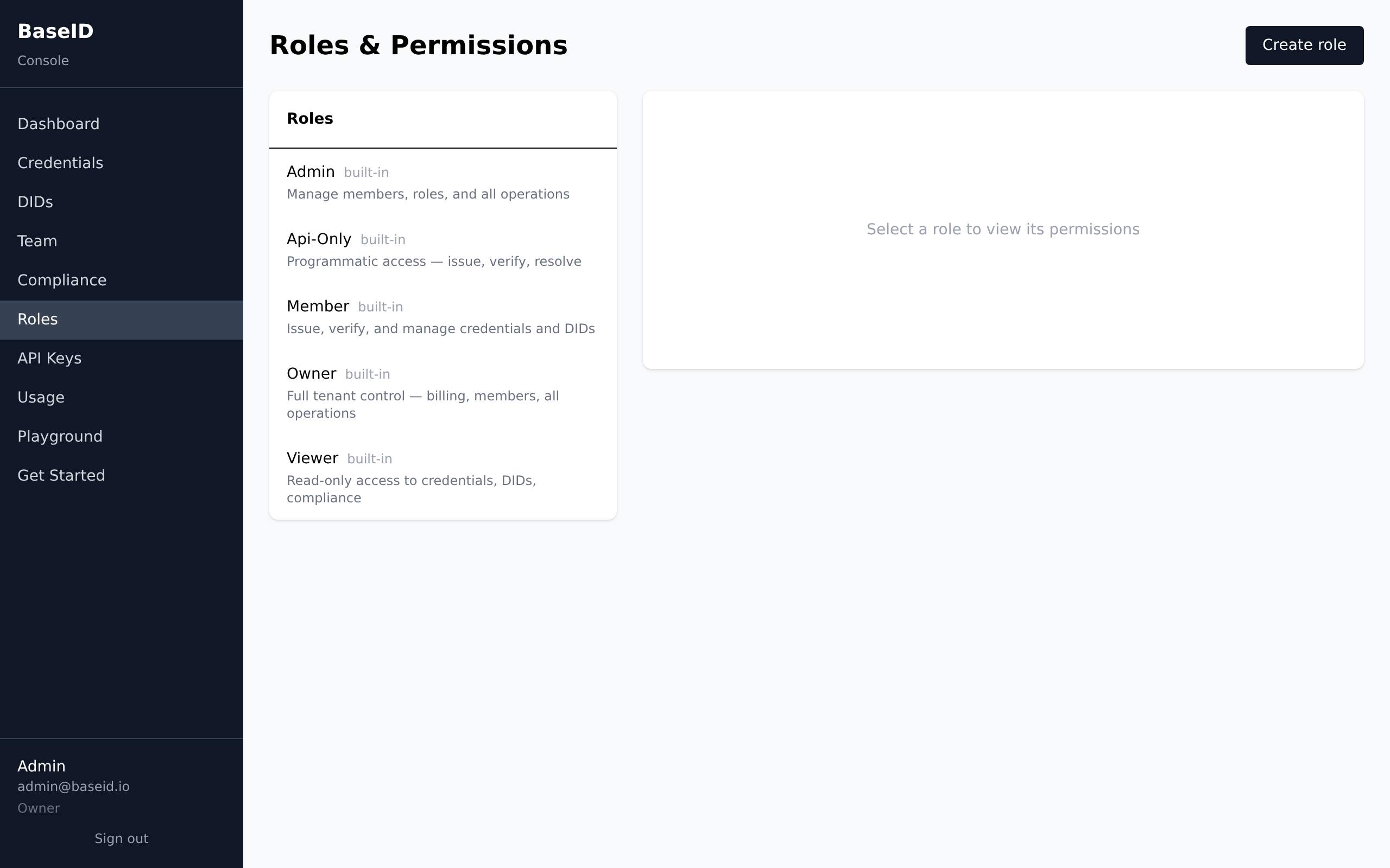 Roles page